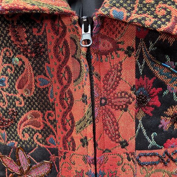 Ellen Fig Womens Medium Multi Color Floral Full Zip Lined Beaded‎ Blazer Jacket - Picture 6 of 15